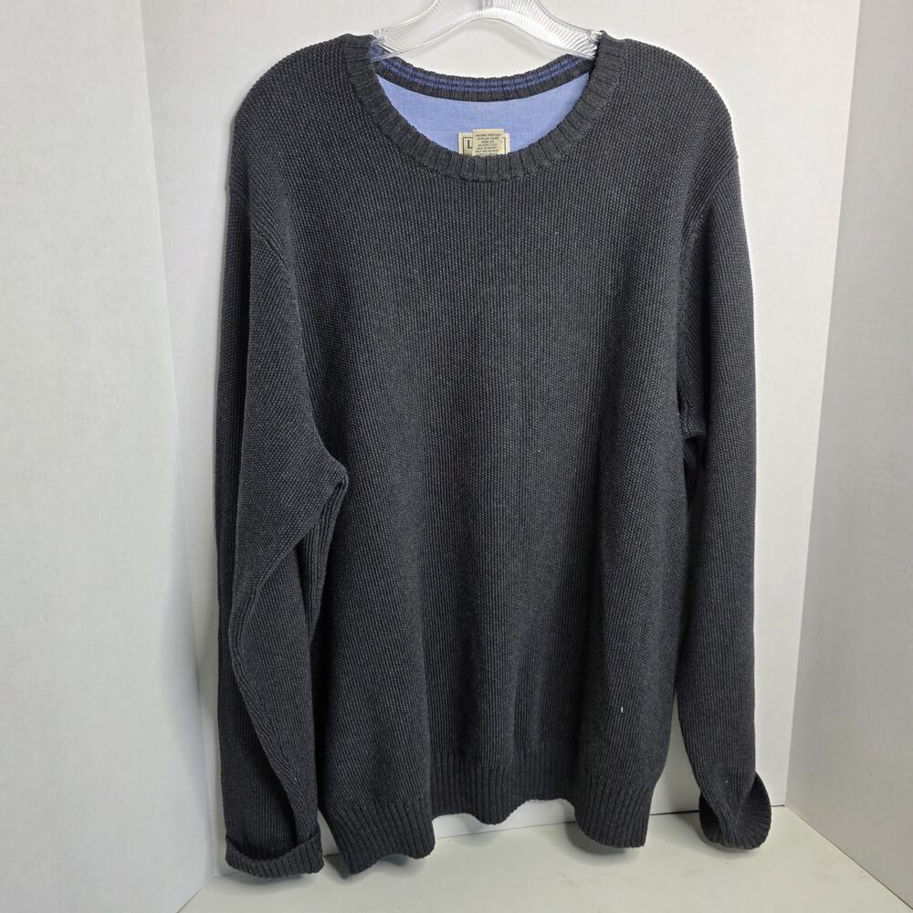L.L. Bean Grey 100% Cotton VTG Tight Knit Sweater, Mens Large Regular